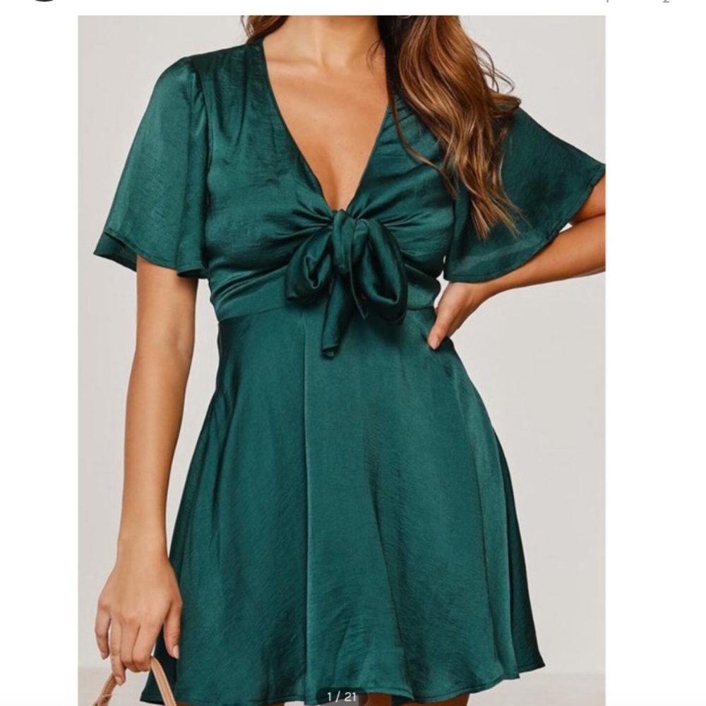Women's Mini Dress Solid Satin Knot Front Dress